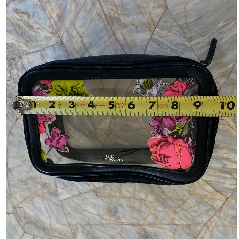 Victorias Secret Floral Clear Makeup Bag Black Trim Travel Cosmetic Pouch - Picture 8 of 13